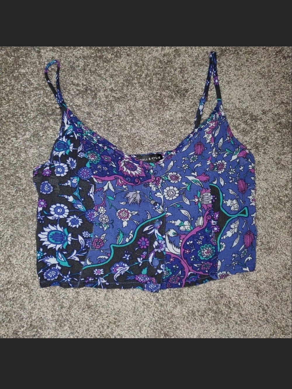 Kendall & Kylie Purple and Blue Floral Crop Top Size XS